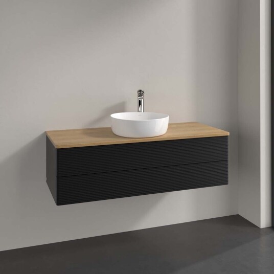 Villeroy & Boch Antao Servantskap med 2 skuffer 120x50x36 cm m/lys Sort Matt/Eik Villeroy & Boch Antao Servantskap med 2 skuffer 120x50x36 cm m/lys Sort Matt/Eik