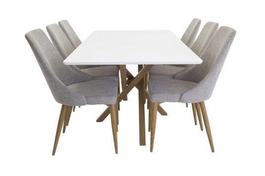 Venture Design Piazza & Leone spisegruppe Hvit/grå 6 st stoler & bord 180 x 90 cm