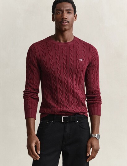 Gant Classic Cable Knit Sweater Burgundy XXXL