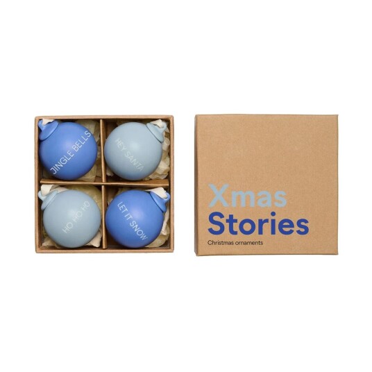 Design Letters XMAS Stories juletrekule Ø4 cm 4-pakning Cobalt blue-light blue