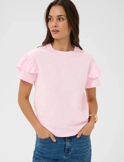 Kaffe Kaerin Flounce T-Shirt - Pink - XL