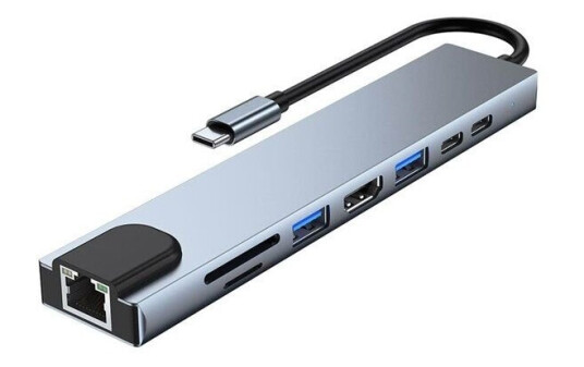 Lippa 8-in-1 87W USB-C PD 4K HDMI & Ethernet Hub USB-hub - 8 porter
