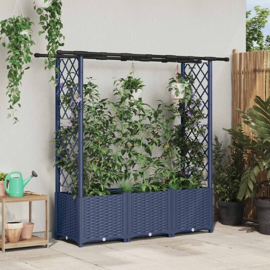 vidaXL Hevet Bed med Trellis og Tak Grå 162,5 x 40 x 136 cm PP