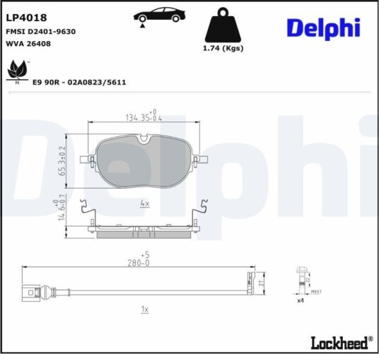 DELPHI LP4018 Bremseklosser DELPHI LP4018 Bremseklosser