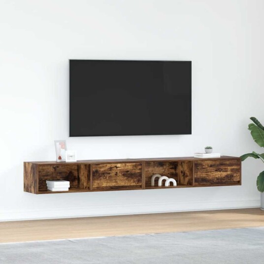 TV benker 2 stk røkt eik 100x31x25,5 cm konstruert tre TV benker 2 stk røkt eik 100x31x25,5 cm konstruert tre