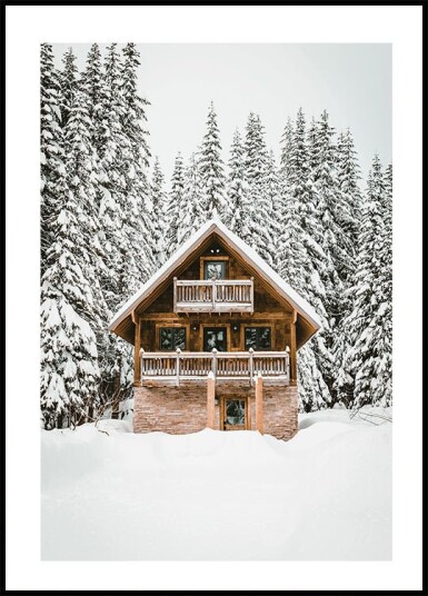 Cozy Wooden Cabin in Snowy Mountains Plakat Plakat / 30x40cm Cozy Wooden Cabin in Snowy Mountains Plakat Plakat / 30x40cm