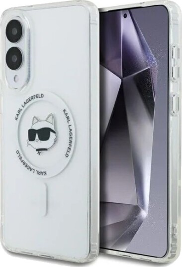 Karl Lagerfeld Button Choupette Hodeprintet MagSafe Etui til Samsung Galaxy S25 Edge - Hvit