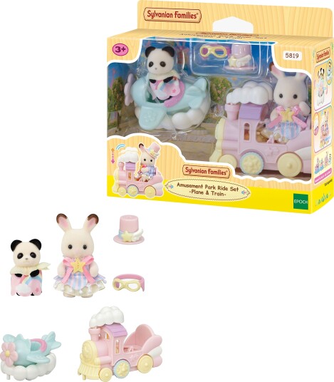 Sylvanian Families Fornøyelsespark Kjøretøy Sett - Fly & Tog - Rosa