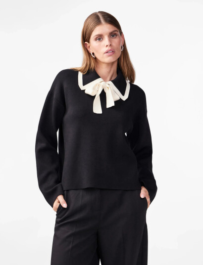 YAS Yasjosie Ls Bow Knit Top S. - Black - XS YAS Yasjosie Ls Bow Knit Top S. - Black - XS