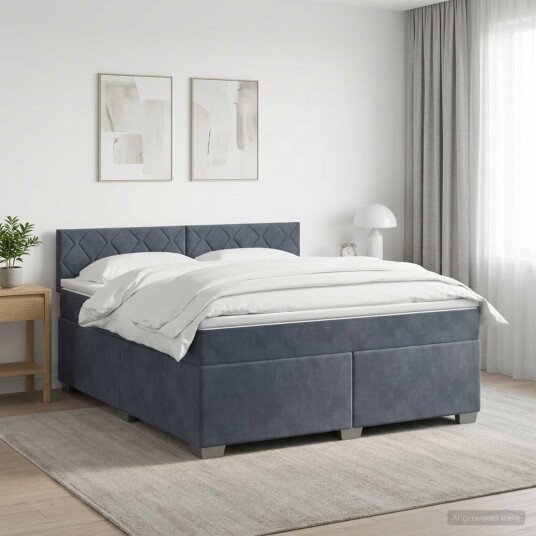 vidaXL Box Spring Seng med Madrass og LED Mørkegrå 140 x 200 cm Fløyel
