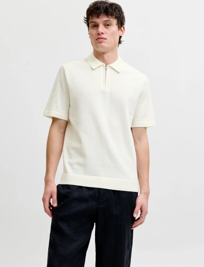 Jack & Jones Jprblamilano Spring Knit Zip Polo Ss Sn Cream XL