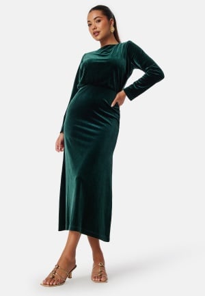 Bubbleroom Occasion Bow Velvet Midi Dress Dark green L Bubbleroom Occasion Bow Velvet Midi Dress Dark green L