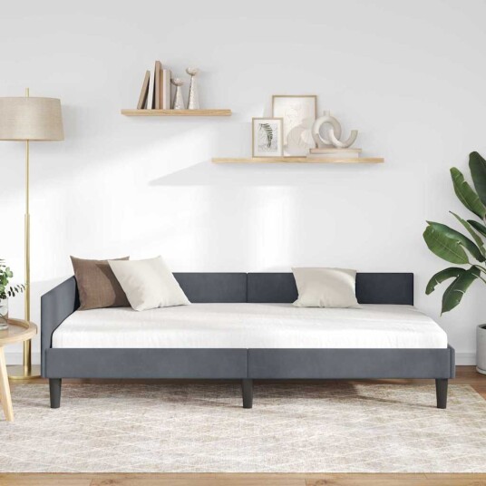 Hjørnesengramme med hodegjerde Mørkegrå 80 cm x 200 cm Fløyel