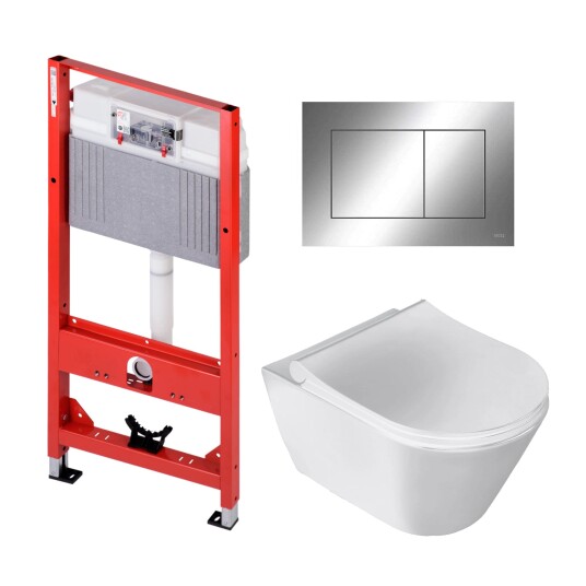 Sanipro Aquaform Toalettpakke Veggskål Soft-Close Sete Og Tece Sisterne Hvit Krom