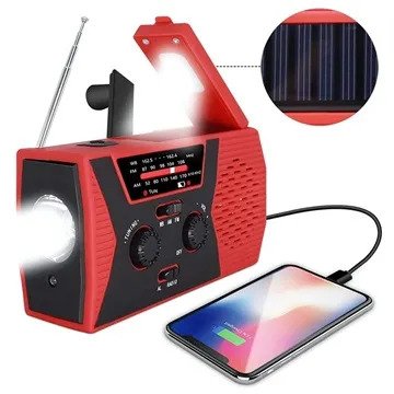 Bærbar Nødradio med Håndsveiv, Powerbank og SOS Alarm - Rød Bærbar Nødradio med Håndsveiv, Powerbank og SOS Alarm - Rød