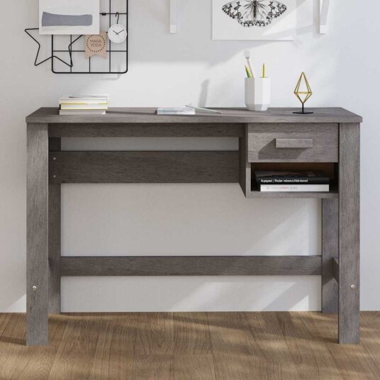 vidaXL Skrivebord HAMAR lysegrå 110x40x75 cm heltre furu