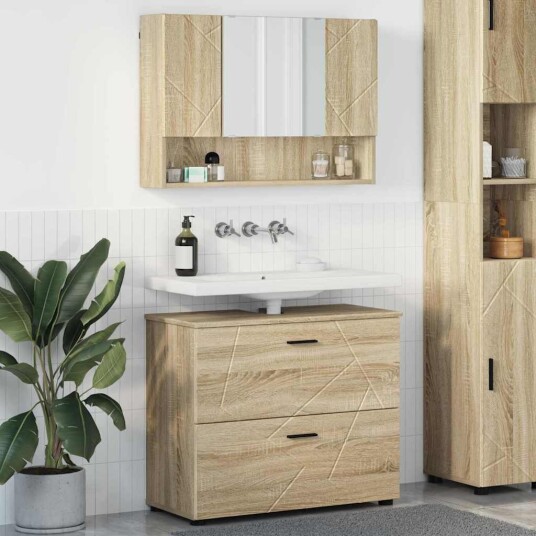 Baderomsinnredningssett 2 pcs Sonoma eik Ingeniørtre og metall
