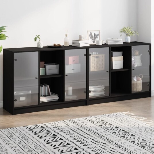 Bokhylle med dører svart 204x37x75 cm konstruert tre 8721012216228