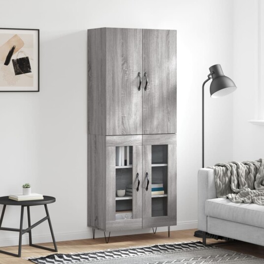 vidaXL Highboard grå sonoma 69,5x34x180 cm konstruert tre 8720845474935