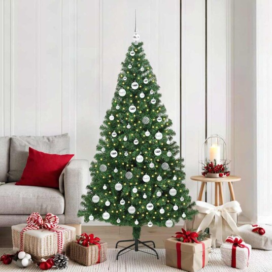 Kunstig juletre med 300 LED grønn 180 cm PVC og Stål og Plast