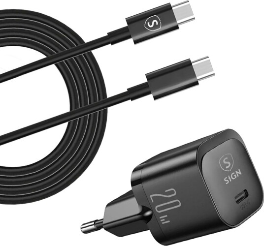 SiGN Hurtiglader for Samsung S24/S25/S26 20W USB-C + Kabel 2m Svart