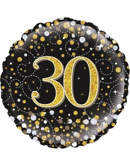 30 års Feiring   Svart og Gullfarget Glitrende Folieballong 45 cm