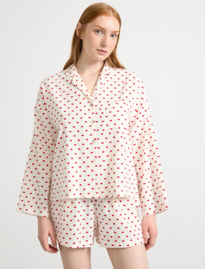 Lindex Pyjama Shirt Seersucker - Red - L