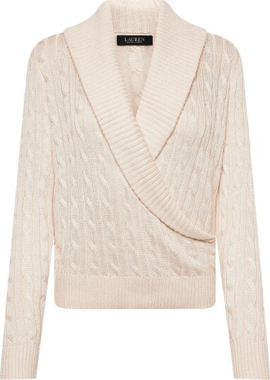 Lauren Ralph Lauren Cable Cotton Blend Shawl Collar Sweater Cream M