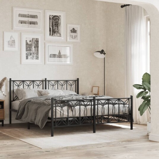 Sengeramme i metall med hode- og fotgavl svart 150x200 cm 8721102644115