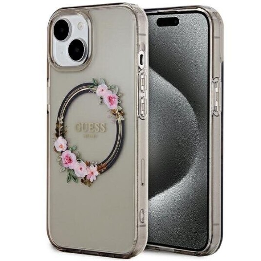 Guess Mobildeksel i MagSafe Design med Blomstermønster til iPhone 15/14/13 - Svart