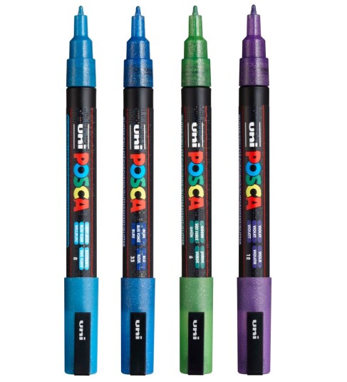POSCA marker sæt PC-3M 4 ass. Glitter colors cool POSCA marker sæt PC-3M 4 ass. Glitter colors cool