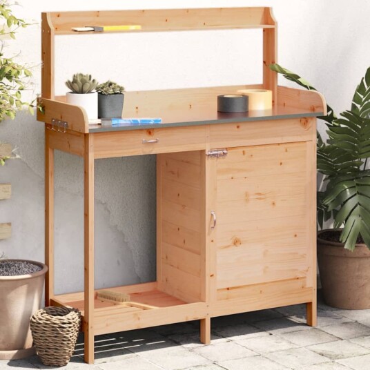 Pottebord med skap brun 110,5x45x124,5 cm heltre gran Pottebord med skap brun 110,5x45x124,5 cm heltre gran