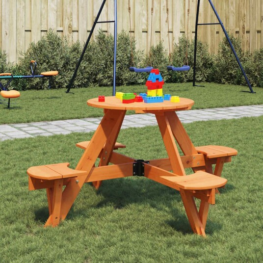 Piknikbord for 4 barn med parasollhull rund heltre gran Piknikbord for 4 barn med parasollhull rund heltre gran
