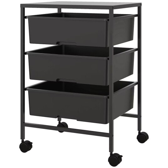 Northio Rullevogn Serveringsvogn med 3-lags håndtak Oppbevaringsvogn for kjøkken Stue 40,8 x 33,5 60,5 cm Svart
