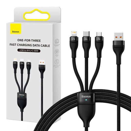 Baseus 3in1 USB cable Flash II Series USB-C + micro USB + Lightning 66W 1.2m (Black)