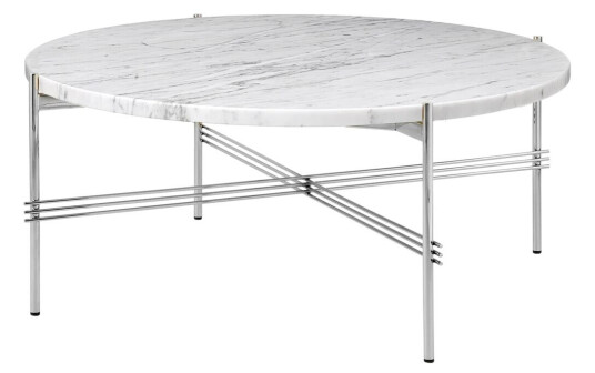 Gubi TS salongbord polert stål Ø 80 White carrara marble Gubi TS salongbord polert stål Ø 80 White carrara marble