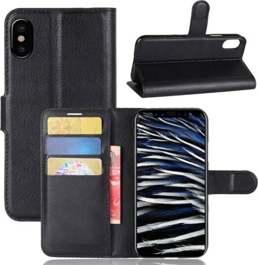 INCOVER iPhone X/XS Litchi Flip Deksel m. Kortholder - Svart