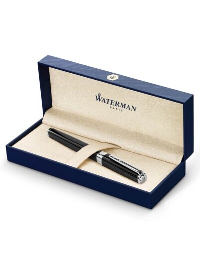 Waterman Exception Fountain Pen Slim Svart with Sølv Plated Clip Fine Nib with Blå Ink Cartridge Gift Box Waterman Exception Fountain Pen Slim Svart with Sølv Plated Clip Fine Nib with Blå Ink Cartridge Gift Box