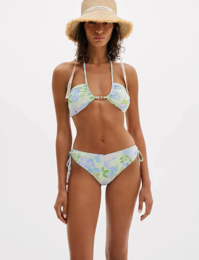 Malina Blanka Printed Drawstring Bikini Bottoms Green S