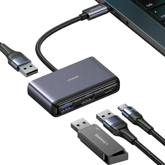 Usams Usb-Hub Us-Sj627 4-I-1 Usb-C / 2Xusb-A 2.0 Usb-A 3.0 Usb-C Grå/Mørkegrå Usams Usb-Hub Us-Sj627 4-I-1 Usb-C / 2Xusb-A 2.0 Usb-A 3.0 Usb-C Grå/Mørkegrå