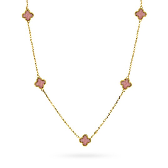 Pan Jewelry Kløver smykke i forgylt 925 sølv med rosa rhodokrositt Pan Jewelry Kløver smykke i forgylt 925 sølv med rosa rhodokrositt