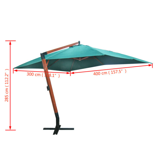 vidaXL Parasol 300 x 400 cm grønn svevende