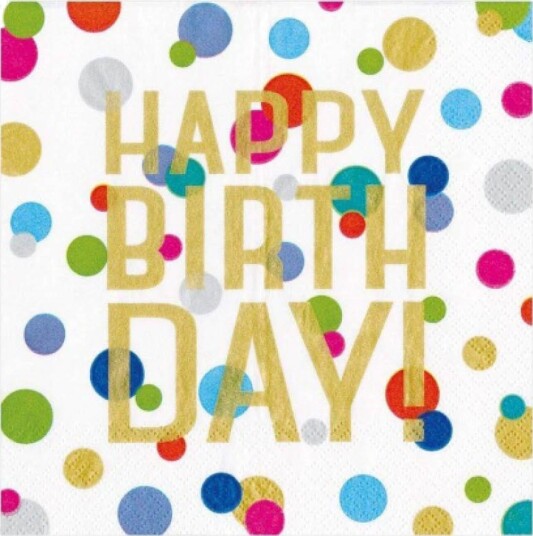 Caspari   Confetti serviett 33x33 cm 20 stk Happy Birthday