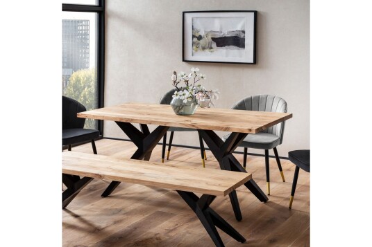 Spisebord Wohnling massivt tre industriell loft vinklet metallrammebein 180x90 cm 180x90 cm