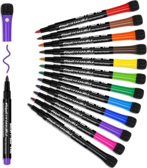 12 magnetiske whiteboard-penner og viskelærsett Farge whiteboard-markør