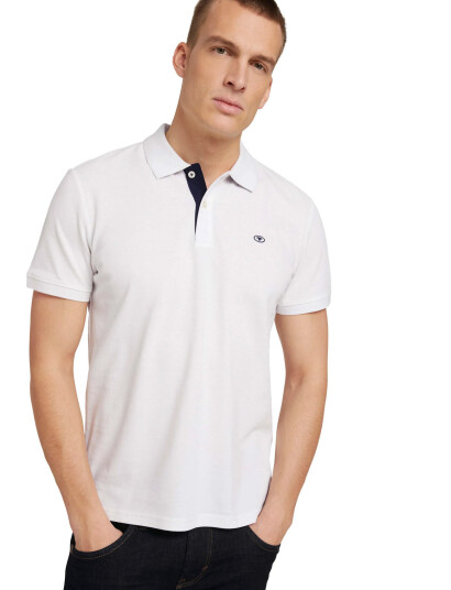 Tom Tailor Basic Polo With Contrast - White - L