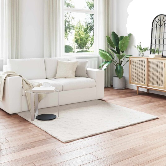 Kunstpels Kanin Teppe Olite Krem 120 x 120 cm Polyester