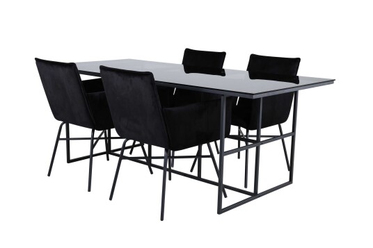 Venture Design Leif & Petra spisegruppe Svart/svart 4 stoler & bord 200 x 90 cm