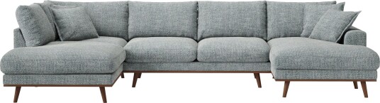 Copenhagen Premium 5 personers Venstrevendt U formet Dyb Sofa med Divan og Chaiselong i Chenille Grå/blå