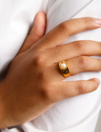 Design Letters Pearl Solo Ring - Goldplated - Gold - 50